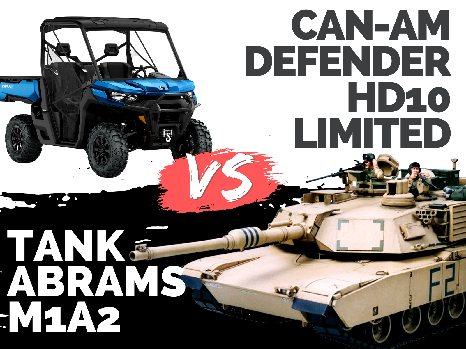 Le duel du jour: Le Can-Am Defender HD10 Limited 2021 VS Char d’assault Abrams M1A2 2020